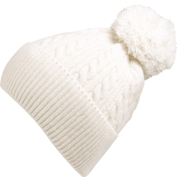 Hat - cabel knitted soft hat w/ wide cuff and Pom, 115g, 70%Acrylic 30%Merinowool